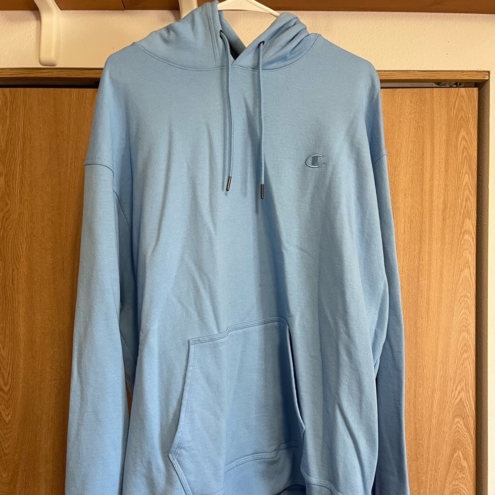 Baby blue champion hoodie size XL